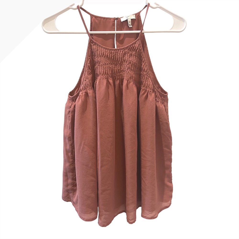 Joie Womens Silk Smocked Halter Top Terracotta Dusty Rose Pink Blouse Size M